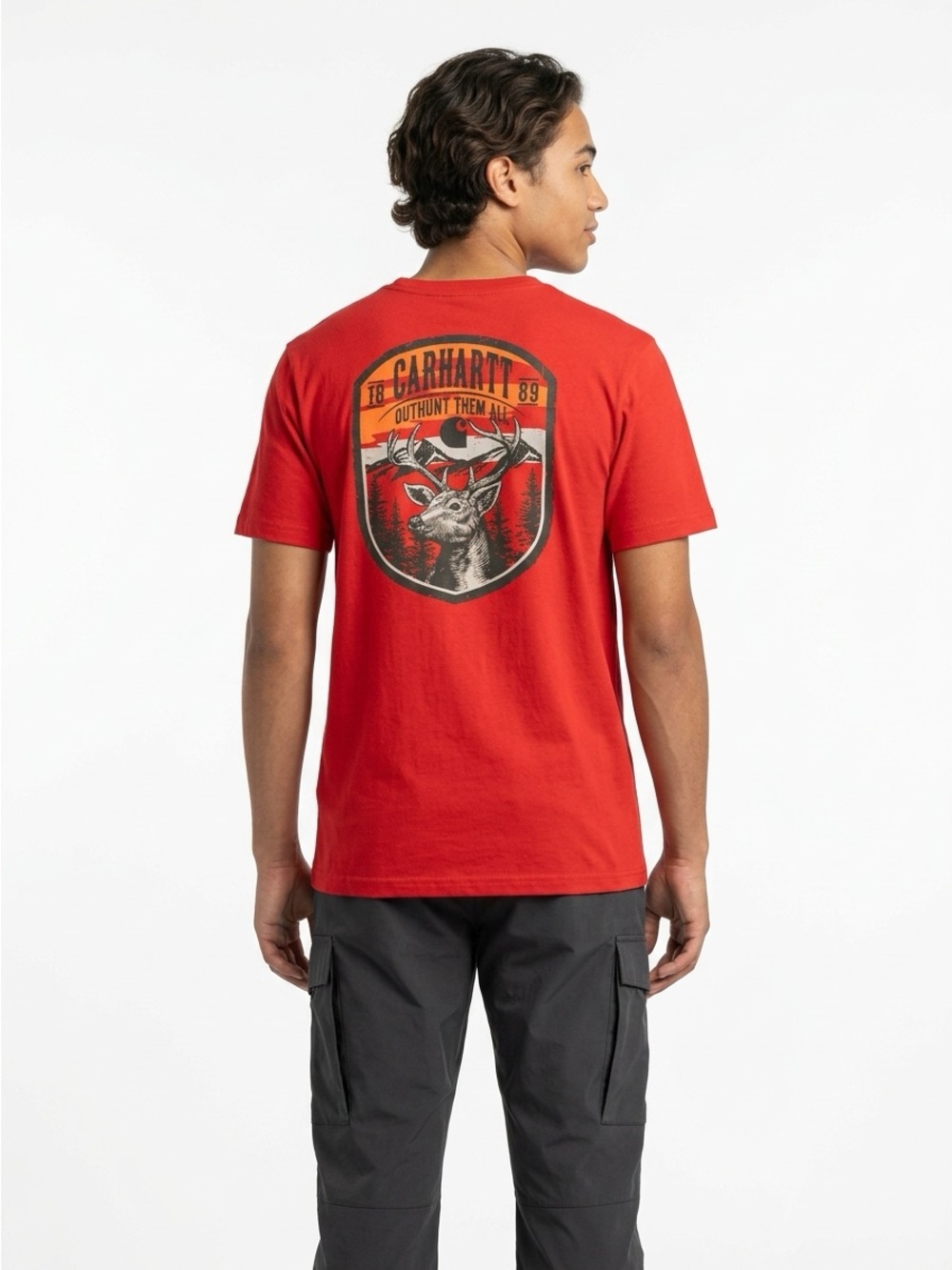 Carhartt Outhunt Them All Deer Graphic T-Shirt Cotton Red Youth Large
